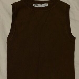 Zara Brown Sleeveless Knit Crop Top